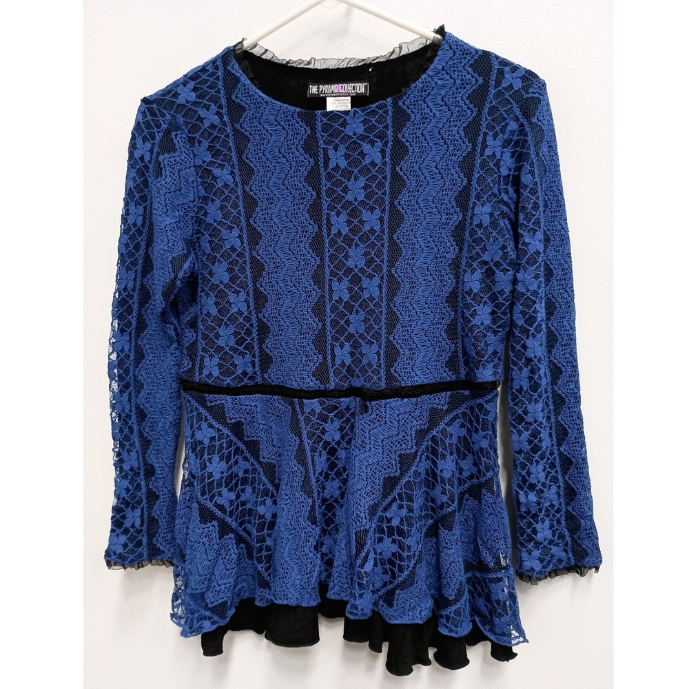 The Pyramid Collection Top Womens S Blue Lace Peplum Gothic Victorian Floral